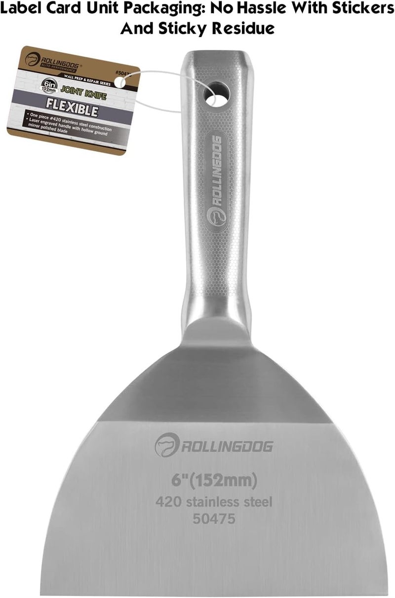 Rolling Dog 6 inch Putty Knife - 420 Stainless Steel Spackle Knife Drywall Knife One Piece Mirror Polished Blade for Scraping Paint, Taping - Image 5